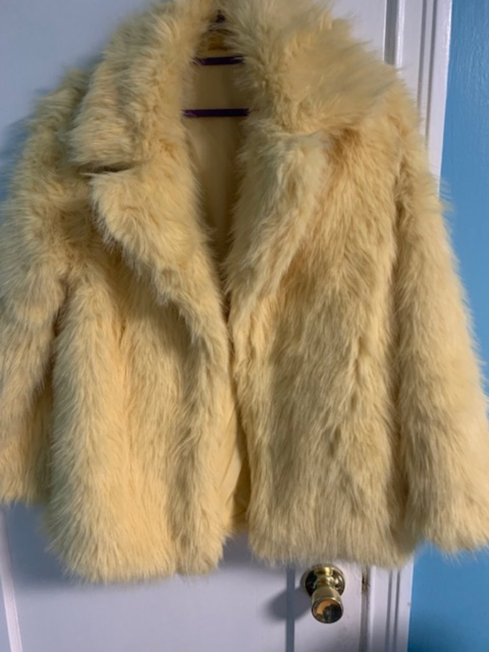 Soft yellow shaggy faux fur jacket